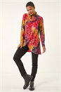Red Textured Burnout Cowl Neck Top, Image 2 of 5