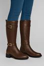 Brown AJVANI Brown Stretchy Elastic Zip Calf Biker Knee Boots, Image 2 of 5