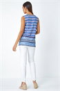 Blue Longline Border Print  V-Neck Blouse, Image 3 of 5