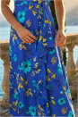 Royal Blue Floral Print Bardot Ruffle Stretch Dress, Image 4 of 4