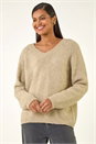 Natural Sequin V-Neck Knit Jumper, Image 1 of 5