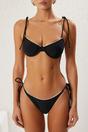 Black Underwired Balconette Tie Side Bikini Set with Strappy Detail, Image 2 of 4