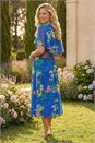 Blue Floral Chiffon Back Cape Dress, Image 3 of 4