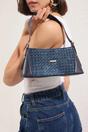 Navy WOVCOR Navy Woven Panel Shoulder Bag with Gold Hardware, Image 1 of 4