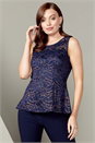 Navy Shimmer Lace Peplum Top, Image 1 of 5