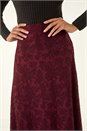 Burgundy Floral Textured A-Line Skirt, Image 5 of 5