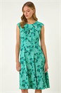 Aqua Ditsy Floral Keyhole Twist Dress, Image 1 of 5