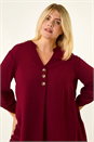 Wine Curve Textured Buttoned Tunic Top, Image 4 of 5