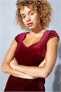 Wine Velvet Sweetheart Neck Shift Dress, Image 4 of 4