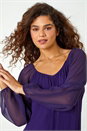 Purple Chiffon Sleeve Bubble Hem Stretch Top, Image 4 of 5