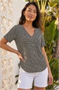 Black Petite Spot V-Neck Stretch Blouse, Image 1 of 4