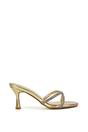 Gold XY LONDON Gold 'Abby' Strappy Diamante Stiletto Heel Sandal Mules, Image 1 of 5