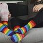 Multi 1 Pack Rainbow Striped Thermal Non Slip Slipper Socks for Winter, Image 3 of 5