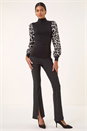 Black Animal Print Mesh Sleeve Knit, Image 2 of 5