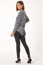Black Floral Puff Print Chiffon Hem Top, Image 3 of 5