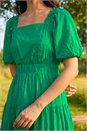 Green Petite Dobby Puff Sleeve Dress , Image 4 of 4