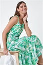 Mint Leaf Print Cotton Tiered Dress, Image 1 of 5