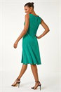Green Floral Glitter Print Midi Stretch Dress, Image 2 of 5