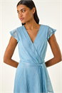 Blue Shimmer Plisse Wrap Dress, Image 4 of 5