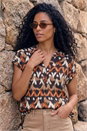 Black Abstract Print Stretch Top, Image 2 of 4