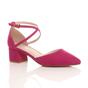 Fuchsia AJVANI Fuchsia Mid Block Heel Crossed Strap Pointed Toe 2 Part Heels, Image 1 of 6