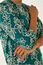Teal Floral Puff Print Stretch Top, Image 5 of 5