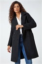 Black Relaxed Double Breasted Boucle Coat, Image 2 of 5
