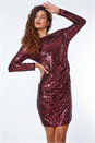 Burgundy Ruched Waist Sequin Dress, Image 1 of 5