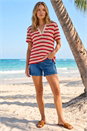 Red Stripe Crochet Collar Knit Top, Image 2 of 4