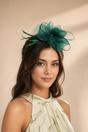 Dark Green Double Flower Feather Fascinator, Image 1 of 1