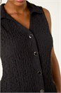 Black Textured Sleeveless Buttoned Blouse, Image 5 of 5