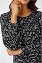 Black Square Print Gathered Stretch Dress, Image 5 of 5
