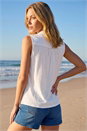 Ivory  Broderie Collared Vest Top, Image 3 of 4