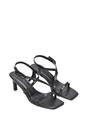 Black XY LONDON Black 'Gabriella' Square Toe Mid Stiletto Heel Sandals With Adjustable Strap, Image 5 of 5