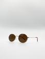 Brown SVNX Brown Round Metal Frame Sunglasses, Image 2 of 4