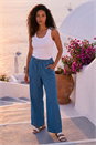 Denim Tie Waist Wide Leg Trouser, Image 1 of 4