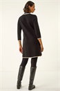Black Contrast Zip Collared Knit Dress, Image 3 of 5