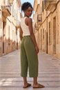 Khaki Air Flow Pleat Cropped Trouser, Image 3 of 4