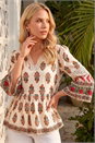 Ivory  Petite Print V-Neck Lace Top, Image 2 of 4