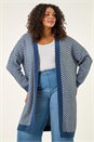 Navy  Curve Chevron Fluffy Knit Cardigan, Image 4 of 5