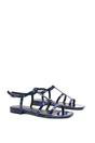 Navy XY LONDON Navy 'Danielle' Flat Strappy Caged Square Toe Sandals With Buckle, Image 3 of 6