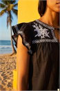 Black Embroidered Tie Front Top, Image 4 of 4