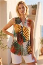 ORANGE Leaf Print Stretch Top , Image 1 of 4