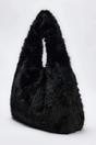 Black WOVCOR Black Faux Fur Slouchy Grab Bag, Image 3 of 3