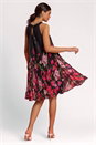 Black High Neck Floral Pleated Swing Dress, Image 2 of 4