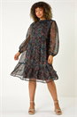 Blue Curve Metallic Print High Neck Swing Dress, Image 2 of 5