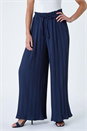 Navy  Petite Pleated Elastic Waist Wide Leg Trousers, Image 3 of 6