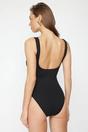 Black Textured Square Neck High Leg Swimsuit, Image 3 of 3