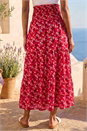 Red Abstract Print Shirred Waist Maxi Skirt , Image 3 of 4