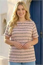Pink Curve Stripe Frill Lace Top, Image 1 of 4